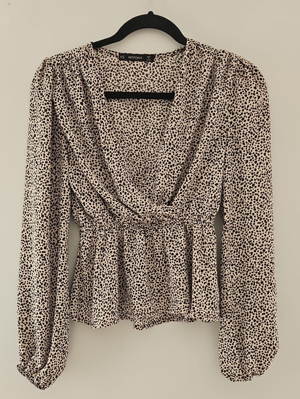 Hesperus Beige & Black Dotted V-Neck Long-Sleeve Top